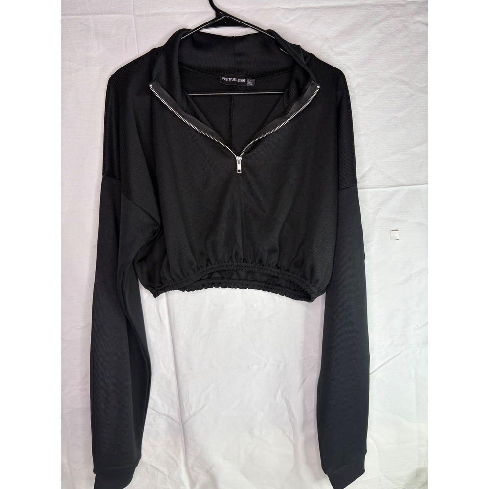 PRETTYLITTLETHING Black Quarter Zip Long Sleeve Top Womens size small